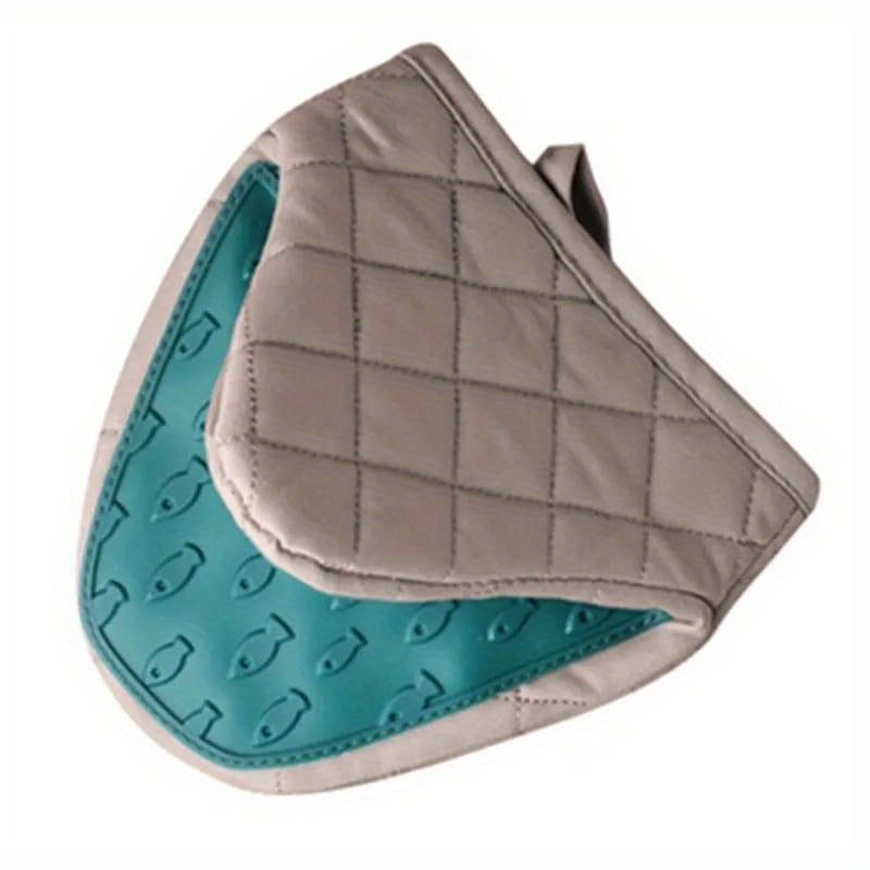 1pc Silicone Anti-Scalding Oven Glove - Heat-Resistant Kitchen Mitt with Ergonomic Design, Light Blue & Gray, Durable & Comfortable for Cooking, Baking, and Tray Holding, Oven Mitts for Cooking, Baking Essentials, Modern Kitchenwear, Heatresistant Materia