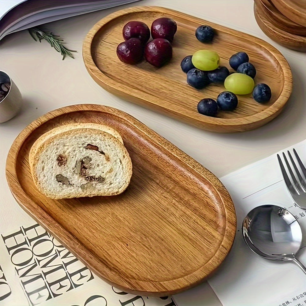 1pc Oval Japanese-Style Wooden Coaster Tray - Multipurpose Solid Wood Serving Platter for Breakfast, Bread, Desserts - Ideal for Home, Kitchen, Restaurant Use