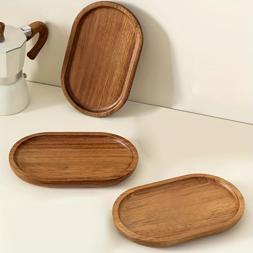 1pc Oval Japanese-Style Wooden Coaster Tray - Multipurpose Solid Wood Serving Platter for Breakfast, Bread, Desserts - Ideal for Home, Kitchen, Restaurant Use