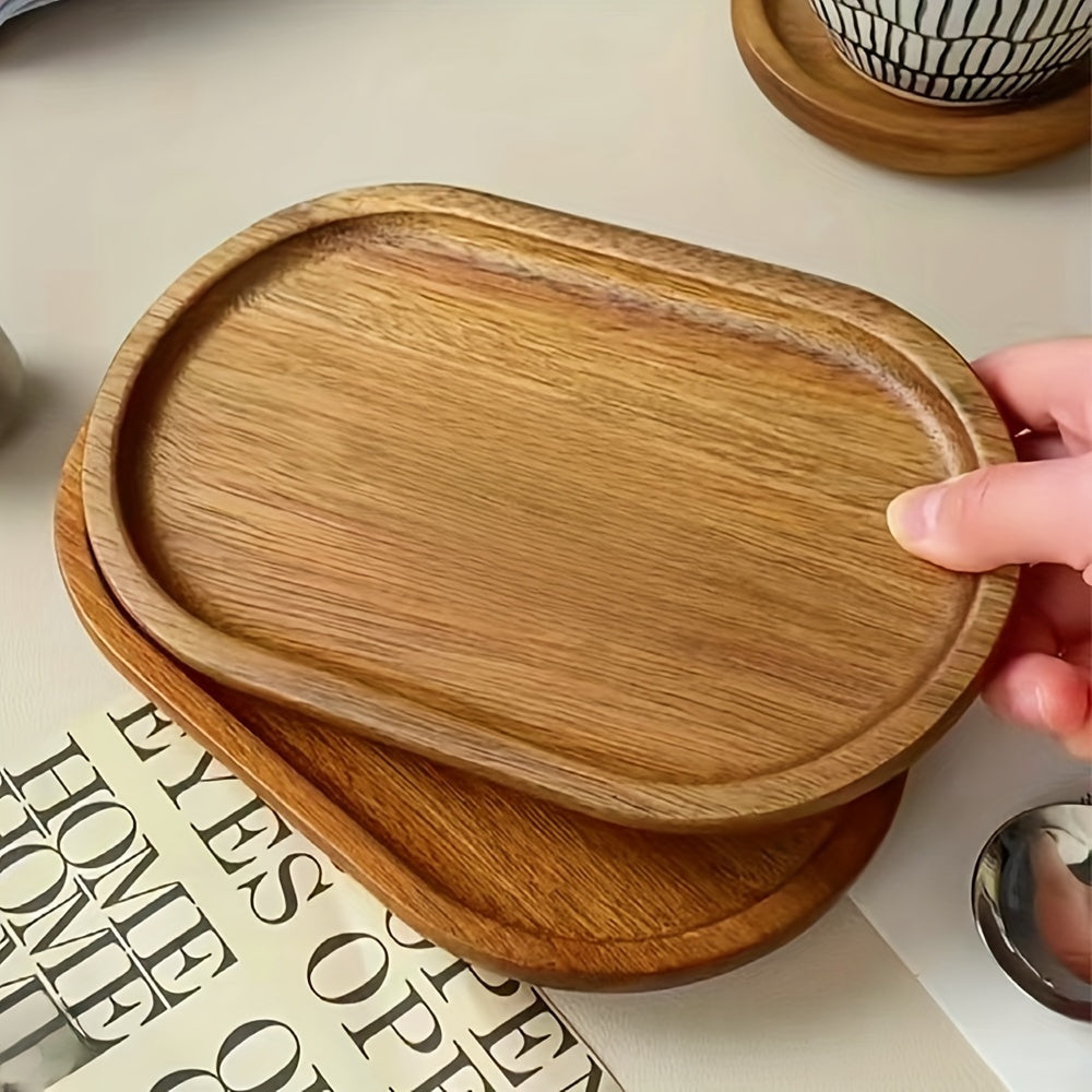 1pc Oval Japanese-Style Wooden Coaster Tray - Multipurpose Solid Wood Serving Platter for Breakfast, Bread, Desserts - Ideal for Home, Kitchen, Restaurant Use