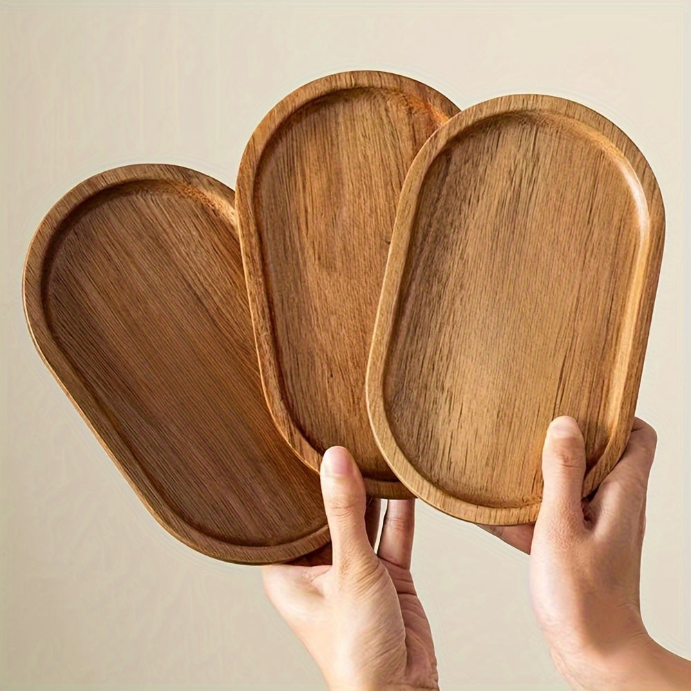 1pc Oval Japanese-Style Wooden Coaster Tray - Multipurpose Solid Wood Serving Platter for Breakfast, Bread, Desserts - Ideal for Home, Kitchen, Restaurant Use