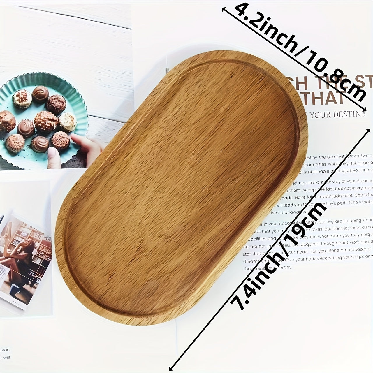 1pc Oval Japanese-Style Wooden Coaster Tray - Multipurpose Solid Wood Serving Platter for Breakfast, Bread, Desserts - Ideal for Home, Kitchen, Restaurant Use