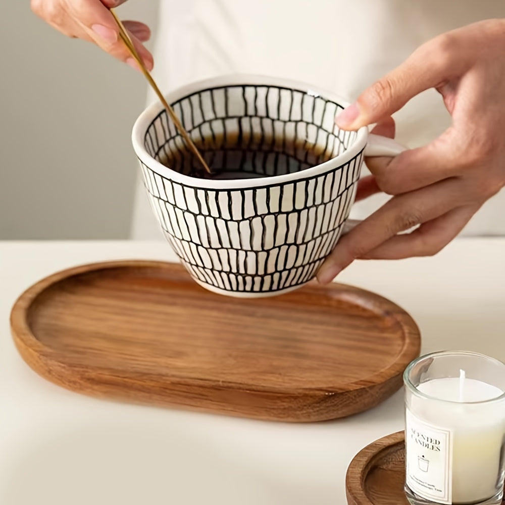 1pc Oval Japanese-Style Wooden Coaster Tray - Multipurpose Solid Wood Serving Platter for Breakfast, Bread, Desserts - Ideal for Home, Kitchen, Restaurant Use