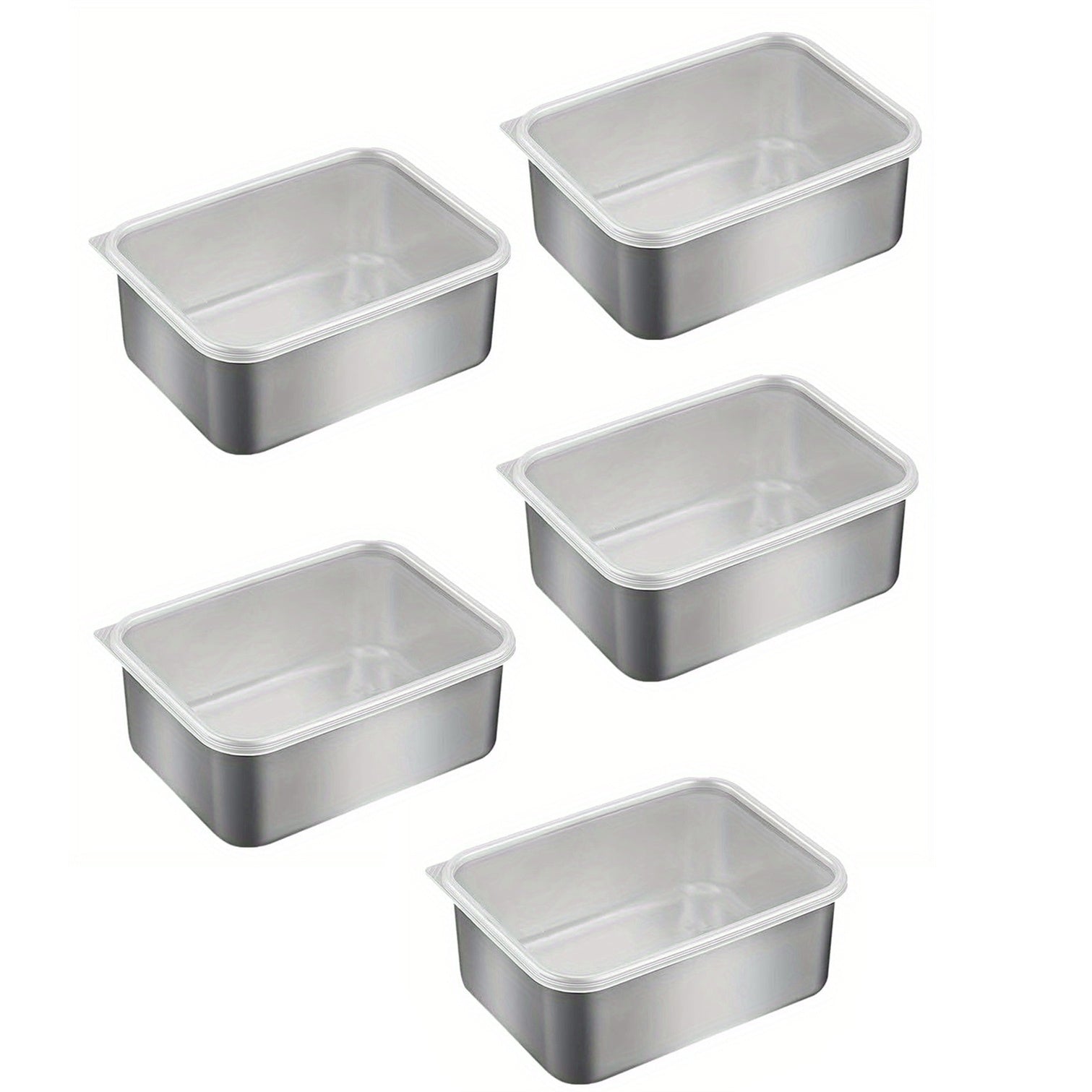 5pcs Stainless Steel Food Storage Containers Set with Lids - Leak-Proof, Reusable Rectangular Meal Prep Boxes for Kitchen Organization