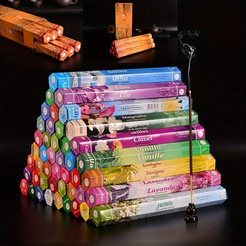 20 sticks/box - 35 scents to choose from, including incense, rose, jasmine, osmanthus and amber. These incense sticks are perfect for air purification in living rooms, bedrooms, and hotels, and are also suitable for offices and entertainment venues to rel