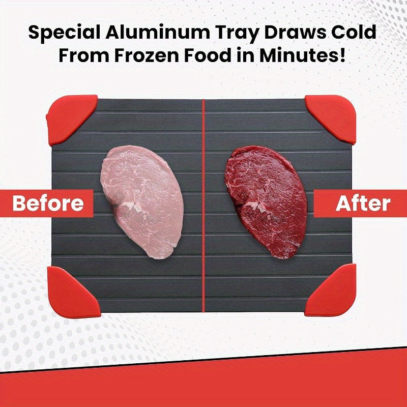Fast Magic Meat Defrosting Board - Rapid Aluminum Thawing Tray with Silicone Edges, Efficient Frozen Meat Defroster for Kitchen, Perfect for Quick & Easy Meat Defrosting, Meat Thawing Devic