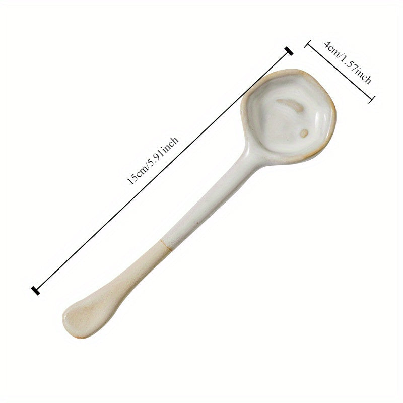 [4pcs Heat-Resistant Ceramic Spoons] 4pcs Retro European Earthenware Ceramic Spoons, Heat-Resistant Stirring Utensils for Salad, Breakfast, Coffee - Ideal for Home, Dorm, Restaurant Use - Creative Kitchen Gift Set