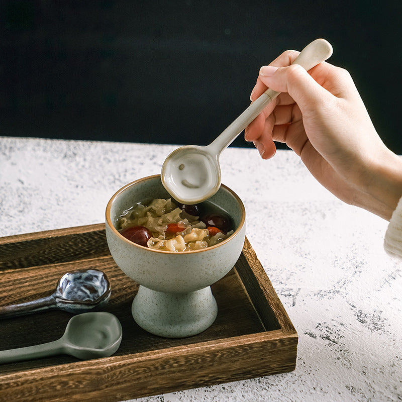 [4pcs Heat-Resistant Ceramic Spoons] 4pcs Retro European Earthenware Ceramic Spoons, Heat-Resistant Stirring Utensils for Salad, Breakfast, Coffee - Ideal for Home, Dorm, Restaurant Use - Creative Kitchen Gift Set