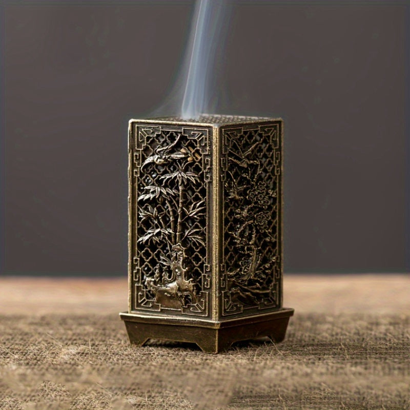 Metal Traditional Chinese Plum Blossom Design Incense Holder - Alloy Orchid Bamboo Chrysanthemum Stand for Home Aroma Relax