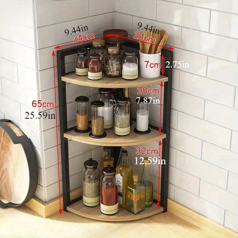 3-Tier Rustic Cast Iron Countertop Storage Rack - 1PC Space-Saving Floor-Standing Shelf for Home Organization, Bathroom Shelf with Metal Pipe