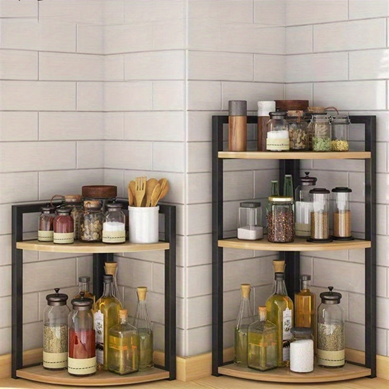 3-Tier Rustic Cast Iron Countertop Storage Rack - 1PC Space-Saving Floor-Standing Shelf for Home Organization, Bathroom Shelf with Metal Pipe