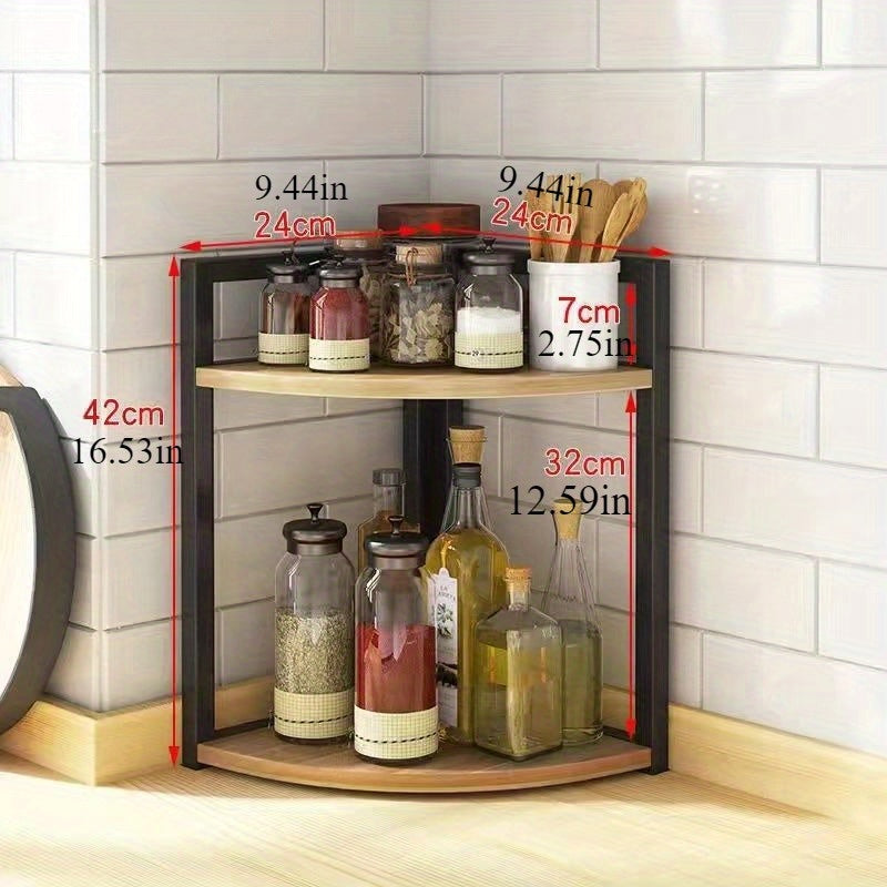 3-Tier Rustic Cast Iron Countertop Storage Rack - 1PC Space-Saving Floor-Standing Shelf for Home Organization, Bathroom Shelf with Metal Pipe