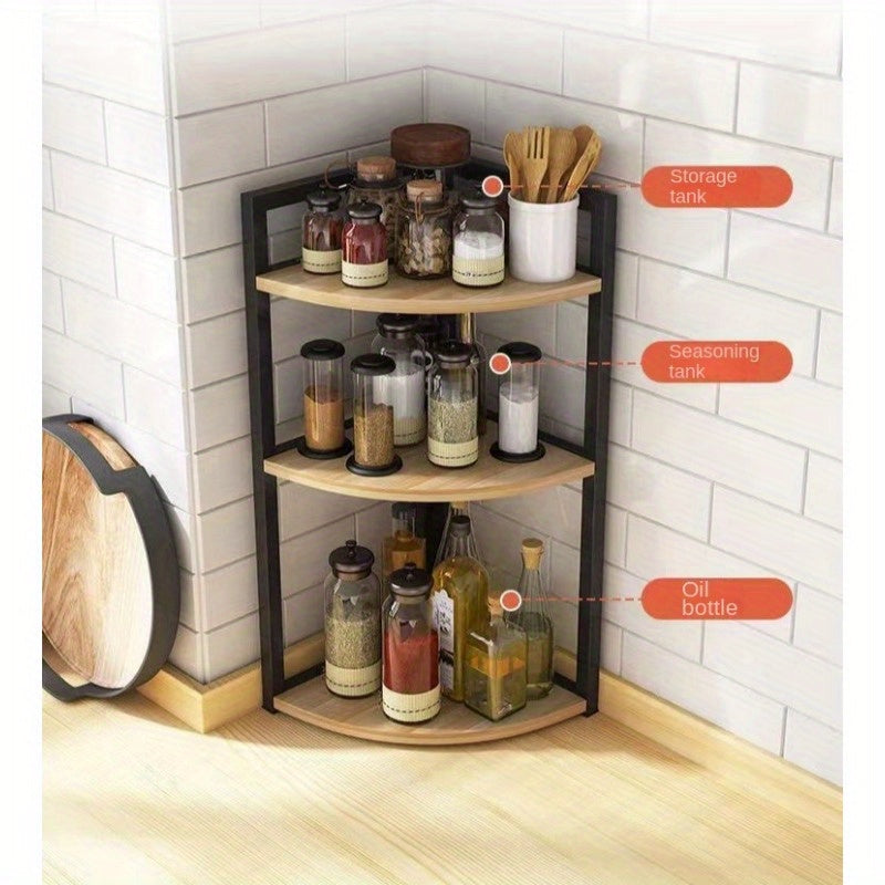 3-Tier Rustic Cast Iron Countertop Storage Rack - 1PC Space-Saving Floor-Standing Shelf for Home Organization, Bathroom Shelf with Metal Pipe