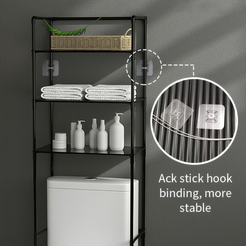 3-Tier Over-the-Toilet Metal Bathroom Organizer Rack - Space-Saving, Freestanding Multi-Purpose Storage Shelf for Toiletries, Durable Iron with Black Finish, Ideal for Bathroom Organization, Bathroom Organizers And Storage, Shelves