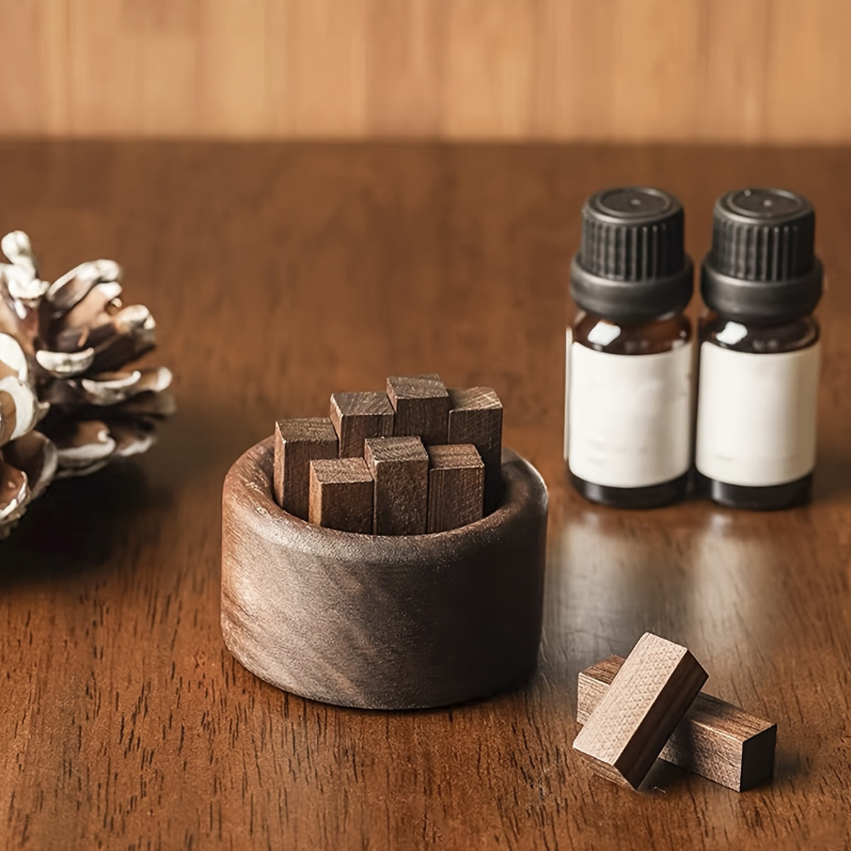 1set Walnut Pile Essential Oil Diffuser - Living Room, Study, Office Stick Set - No Fire, No Battery/Electricity, Cylinder Home Decoration Tabletop Ornament - Slow Release Aroma, 1 S