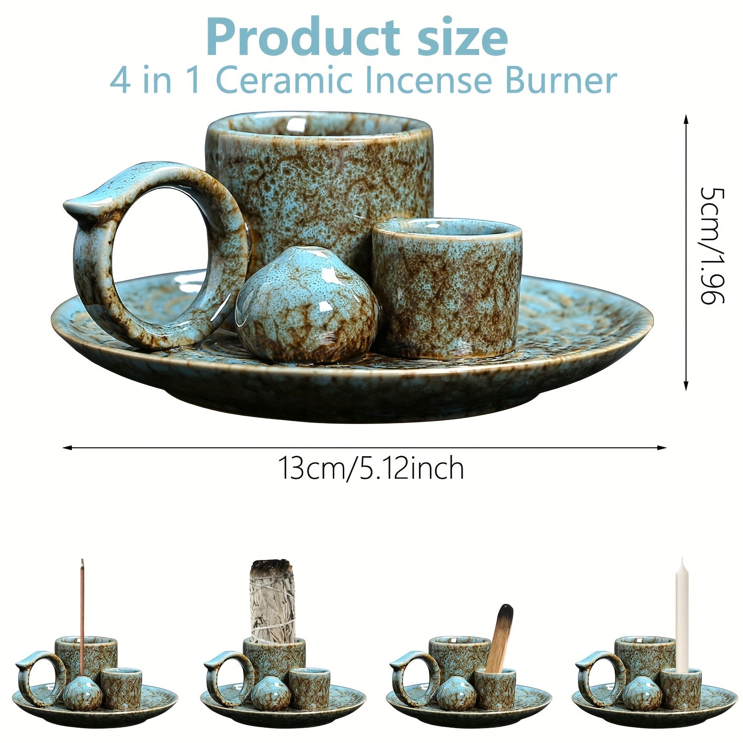 1PC 4 IN 1 Premium Ceramic Incense Burner