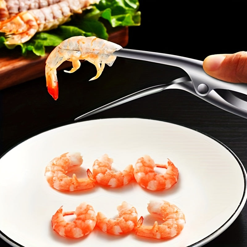 1-Pack Stainless Steel Herringbone Shrimp Peeler Tool - Ergonomic Design for Effortless Shell Removal, Durable Kitchen Gadget for Shrimp, Crab & Lobster - Professional & Home Chef Essential, Seafood Preparation, Sleek Metallic Finish, Comfortable Grip Han