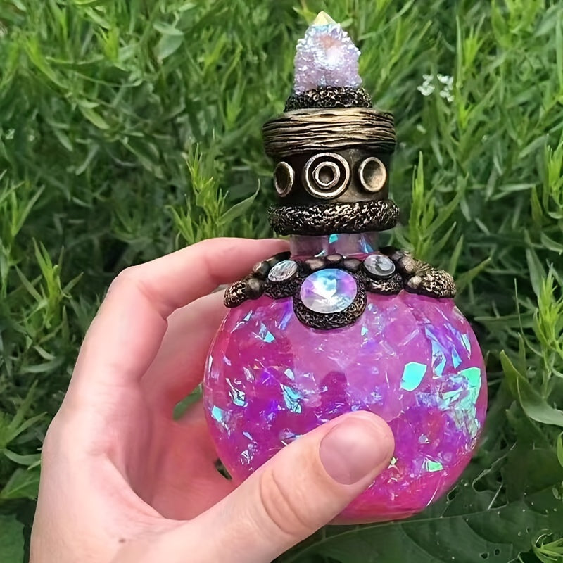Classic Resin Magic Potion Bottle Figurine - Handcrafted Ornamental Bottle with Gem Accents - Multifunctional Decor Piece for Various Room Types, Ideal for Christmas, Halloween, Easter, Hanukkah, Thanksgiving - Decorative Collectible with No Electricity N