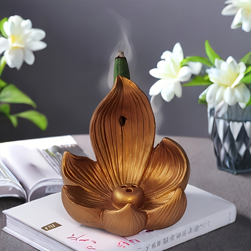 Unscented Resin Lotus Flower Incense Holder for Yoga, Meditation, and Home Decor, Ideal for Christmas, Halloween, Thanksgiving, and Ramadan