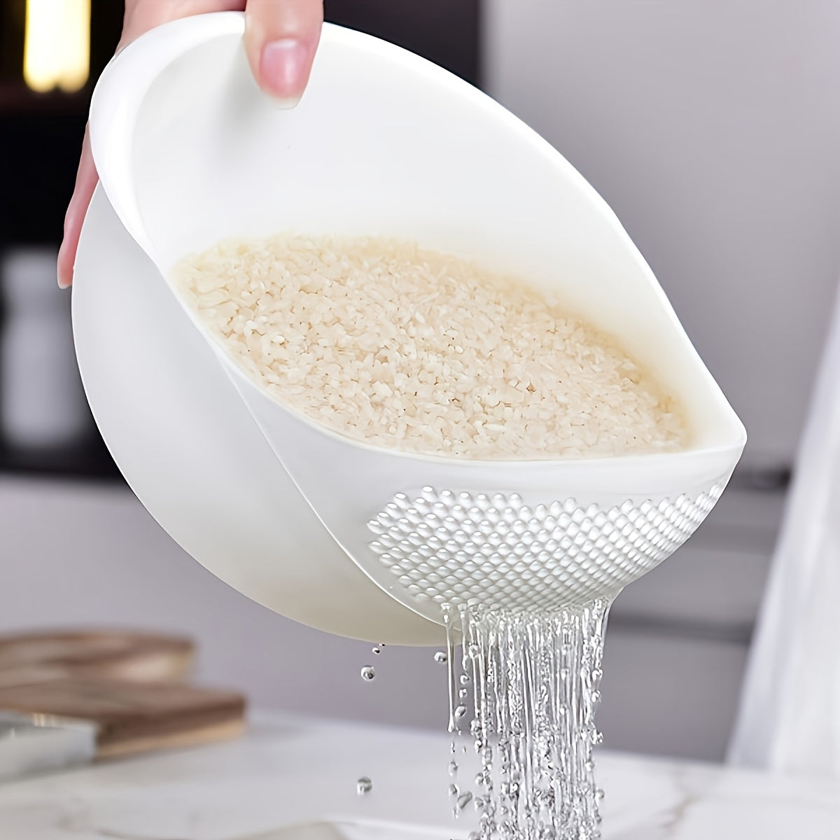 [1pc Plastic Strainer] 1pc Modern Plastic Kitchen Strainer Basket | Multi-Purpose Food Drain Basket for Fruits, Vegetables, Rice & Grains | Durable Perforated Design for Easy Washing & Storage, Perfect for Fresh Produce Like Tomatoes, Peppers & Onions