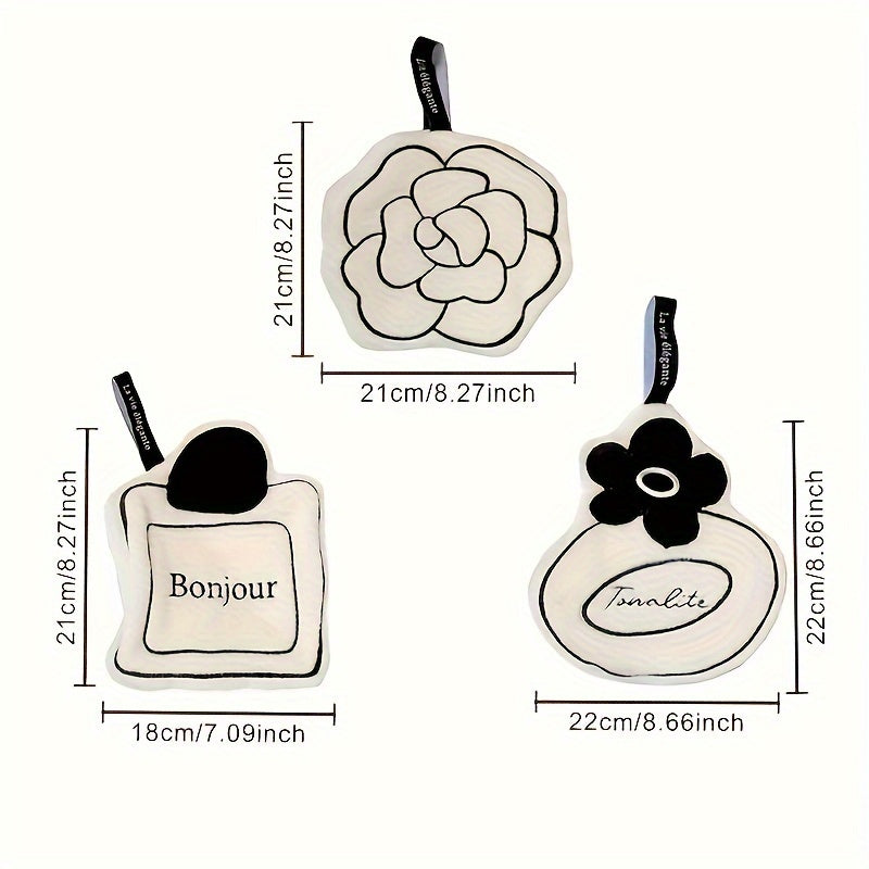 [Ultra Absorbent] Camellia Flower Kitchen Hand Towels | 3pcs | Coral Fleece | Ultra Absorbent & Lint-Free | Kitchen Towels | Modern Black & White Design | Hanging Loop