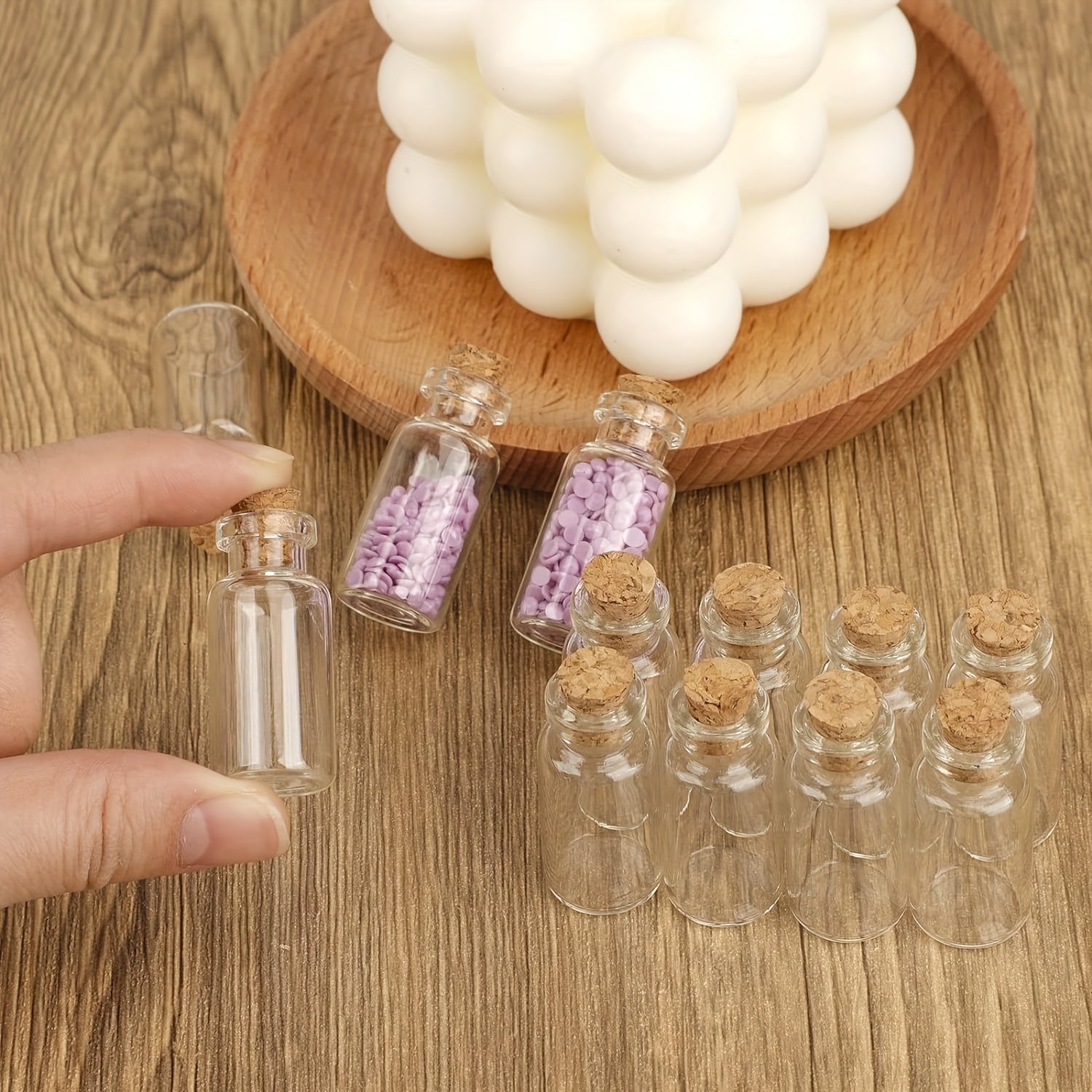 Classic 128pcs Mini Glass Bottles Set - 25pcs 2mL Spell Jars with Cork Stoppers, Round Glass Vials, 100pcs Eye Screws & 3pcs Funnels - Hand Wash Only, for Art Crafts, Wedding Party Favors, Home Decor