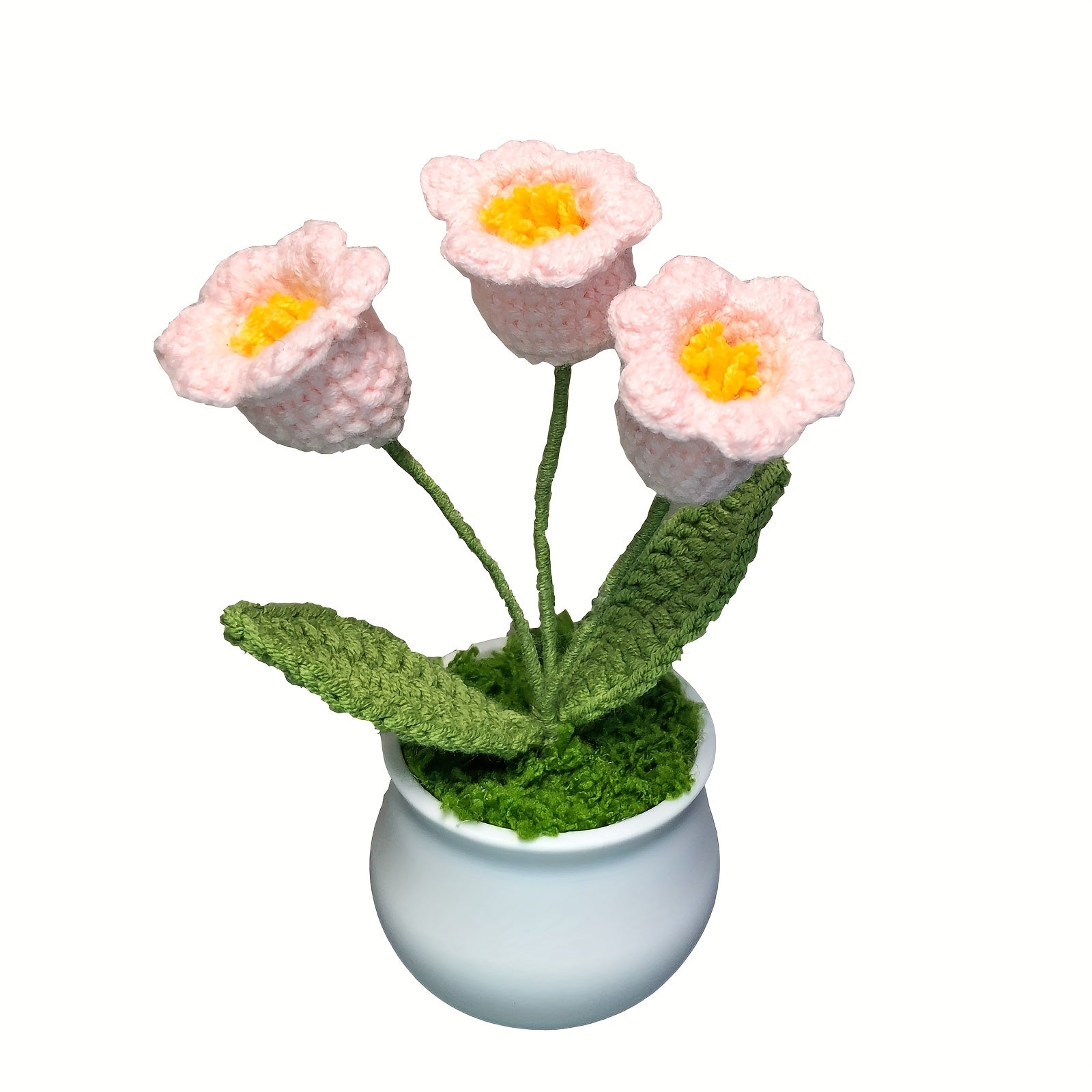 1pc Hand-Knitted Miniature Potted Flower Decor - Vibrant Multicolor Fabric Artificial Floral Arrangement, No Fade No Pill, Cute Table Centerpiece for Home Office Desk, Graduation Party, Festive Gift (No Vase Included)