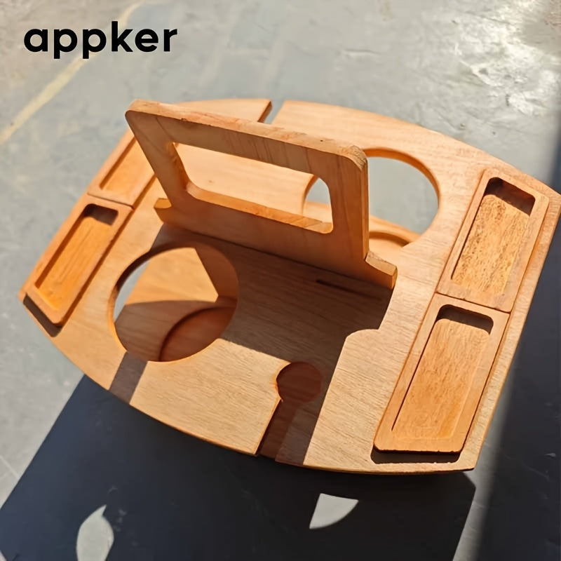Portable folding Solid Wood Picnic Table with Glass Cup Holder