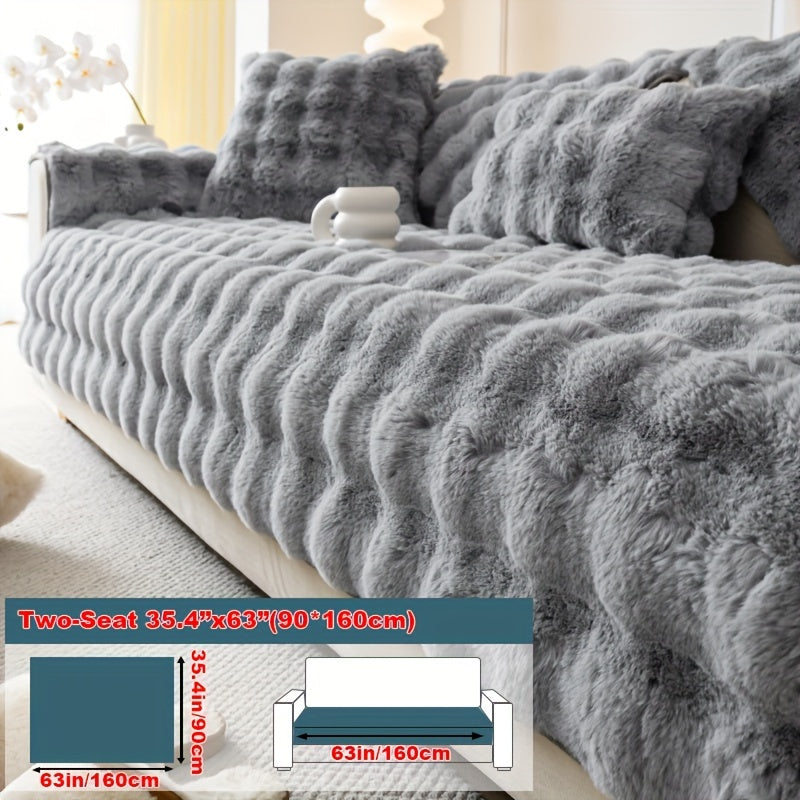 1pc Cozy Rabbit Plush Sofa Cover - Winter Warm, Thick, Soft, Non-Slip, Protective Furniture Protector for Bedroom, Office, Living Room Home Decor - Pet Favorite, Easy to Install, Machine Washable, Durable, and Stylish