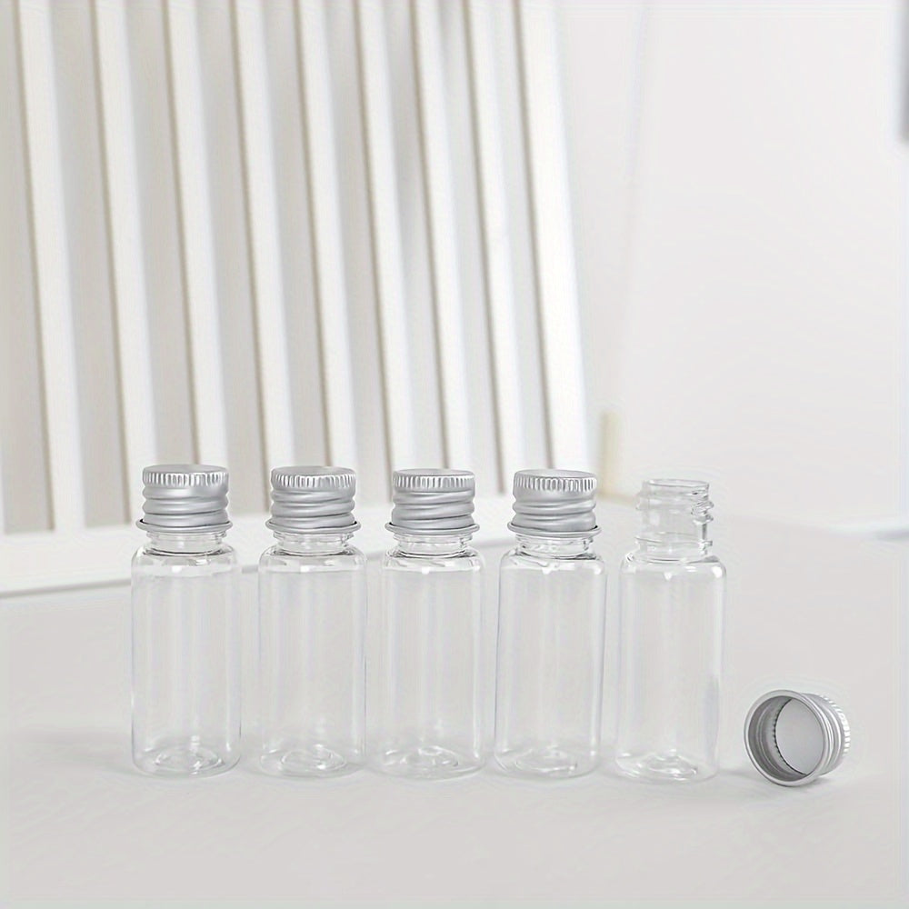 20pcs Mini Plastic Bottles with Aluminum Screw Caps - Shatterproof & Airtight, 5/10/20ml Sizes - Perfect for Beads, Decorations, DIY, Sample Jars, Compact Storage & Travel - Durable & Versatile