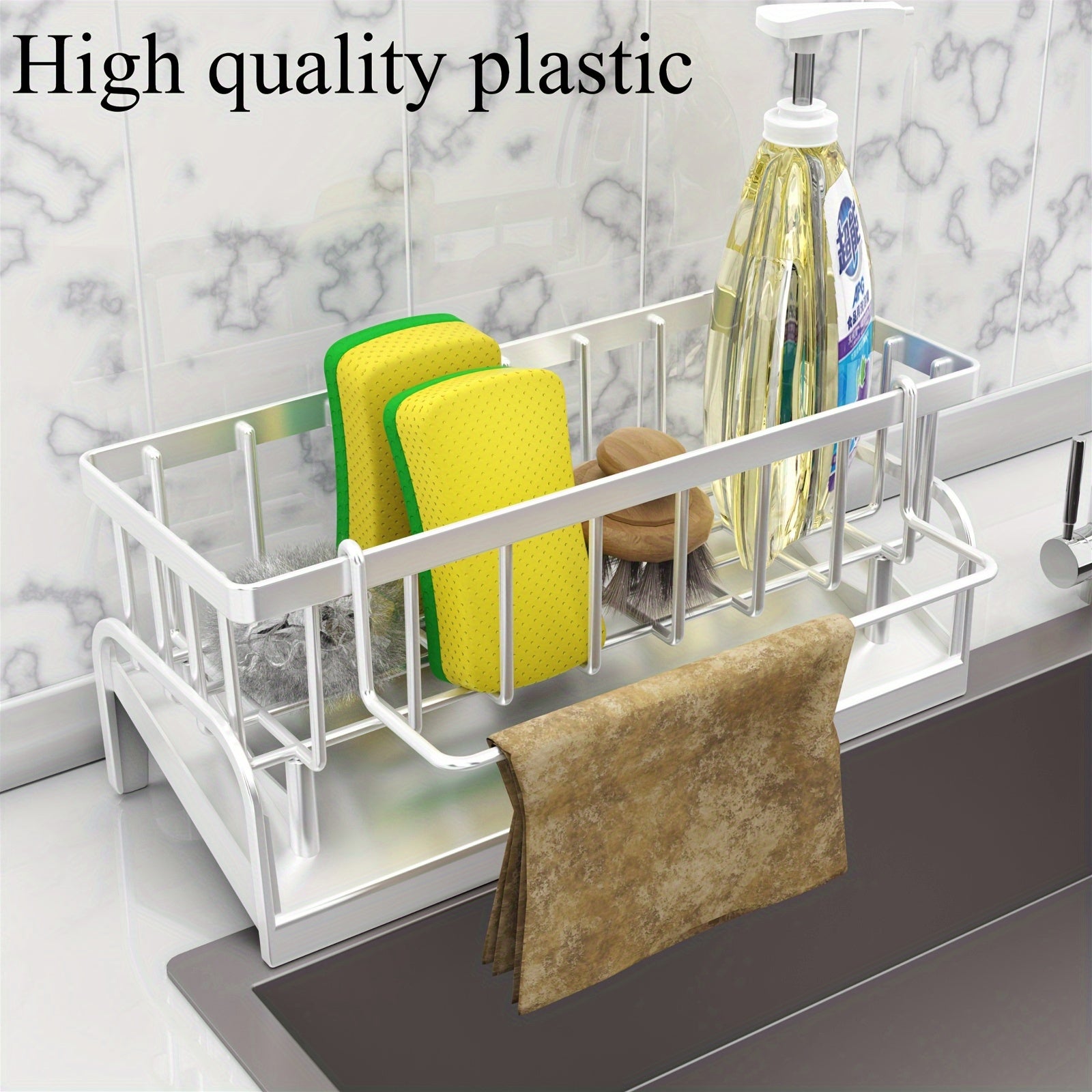 Multifunctional Plastic Kitchen & Bathroom Sink Caddy Organizer Set – Faucet Hanging Storage Rack for Dish Cloth, Sponges, Brushes – Durable, Easy-Clean Holder for Home Organization and Space Saving