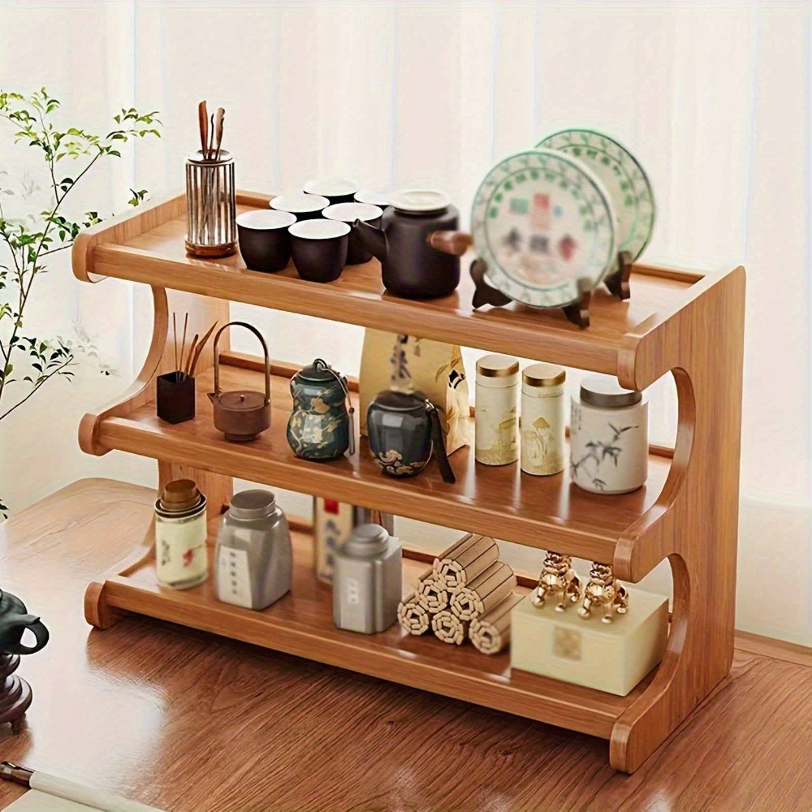 Vintage Wooden Kitchen Organizer Rack