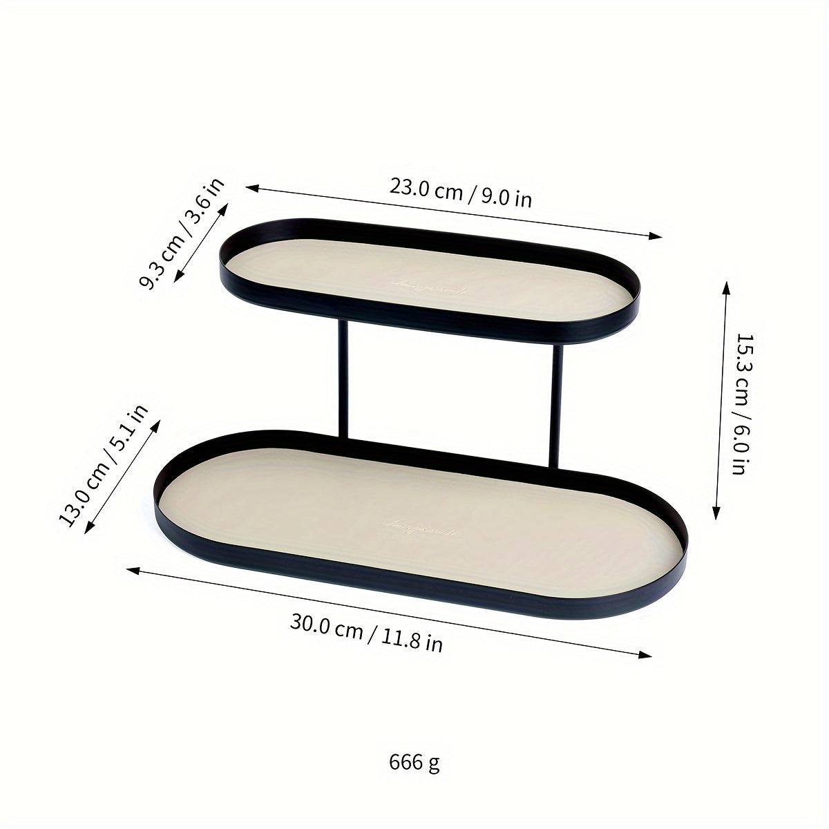 Versatile Double-Layer Oval Metal Storage Rack with Faux Leather Pad