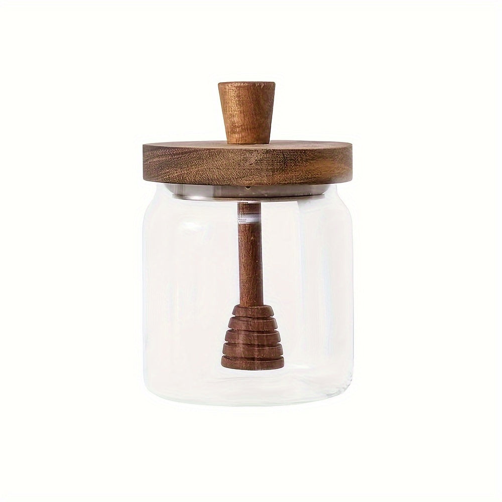 Deluxe Glass Honey Jar with Wooden Dipper and Lid