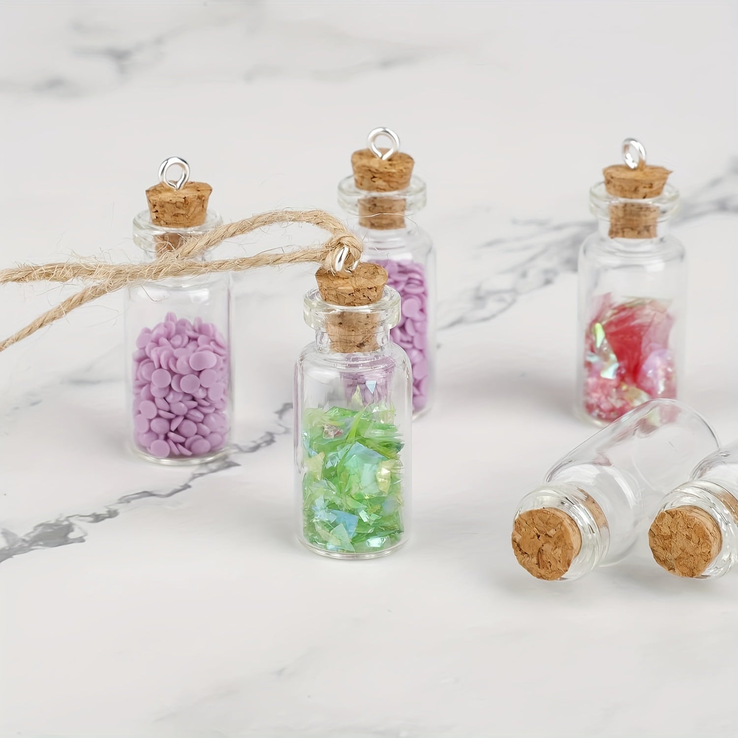 Classic 128pcs Mini Glass Bottles Set - 25pcs 2mL Spell Jars with Cork Stoppers, Round Glass Vials, 100pcs Eye Screws & 3pcs Funnels - Hand Wash Only, for Art Crafts, Wedding Party Favors, Home Decor