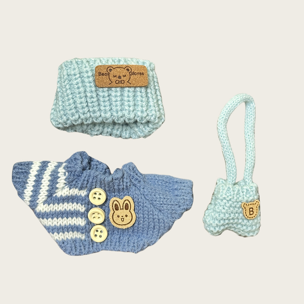 1/4pcs, Labubu fashionable clothing set for dolls (doll not included), handmade 3pcs knit outfit with cute dress, bag, and hat, DIY stylish accessory gift for daughters' birthdays or anniversaries