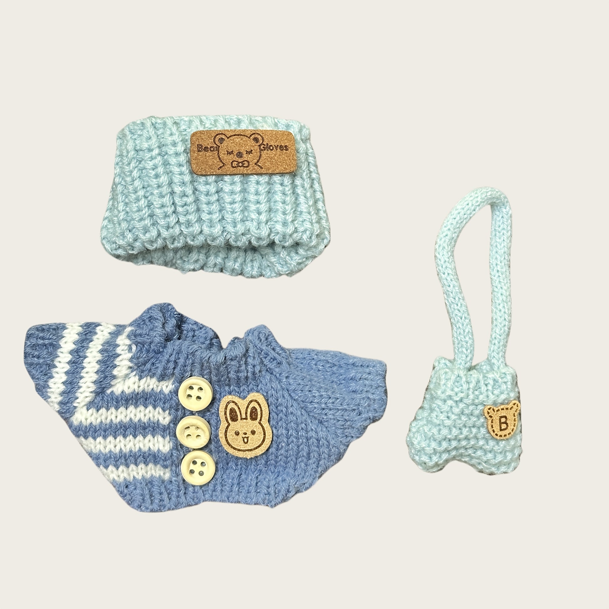 1/4pcs, Labubu fashionable clothing set for dolls (doll not included), handmade 3pcs knit outfit with cute dress, bag, and hat, DIY stylish accessory gift for daughters' birthdays or anniversaries