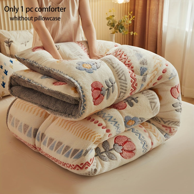 Cozy Boho Floral Snowflake Velvet Comforter - Soft, Light Beige-Friendly & Quilted for All Seasons - Machine Washable, Fade-Resistant Thick Bedding for Bedroom & Guest Room, Christmas present