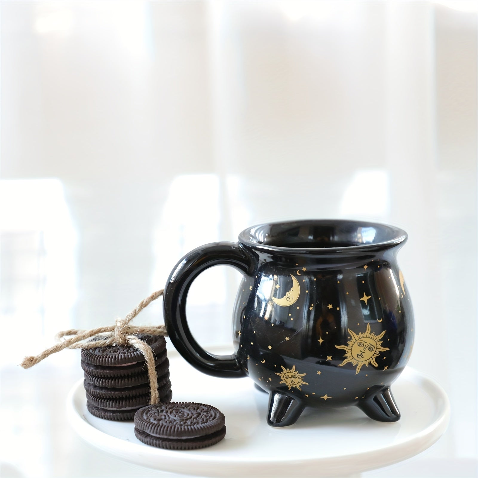 1pc,Moon And Stars Coffee Mug,350ml/11.8oz Witch Brew Shaped Ceramic Coffee Cups, Divination Water Cups, Spooky Witch Coffee Cup for Adults & Youngsters, Perfect for Halloween or Witchy Tabletop Decor, Festive Beverage Mug | Celestial Pattern Mug