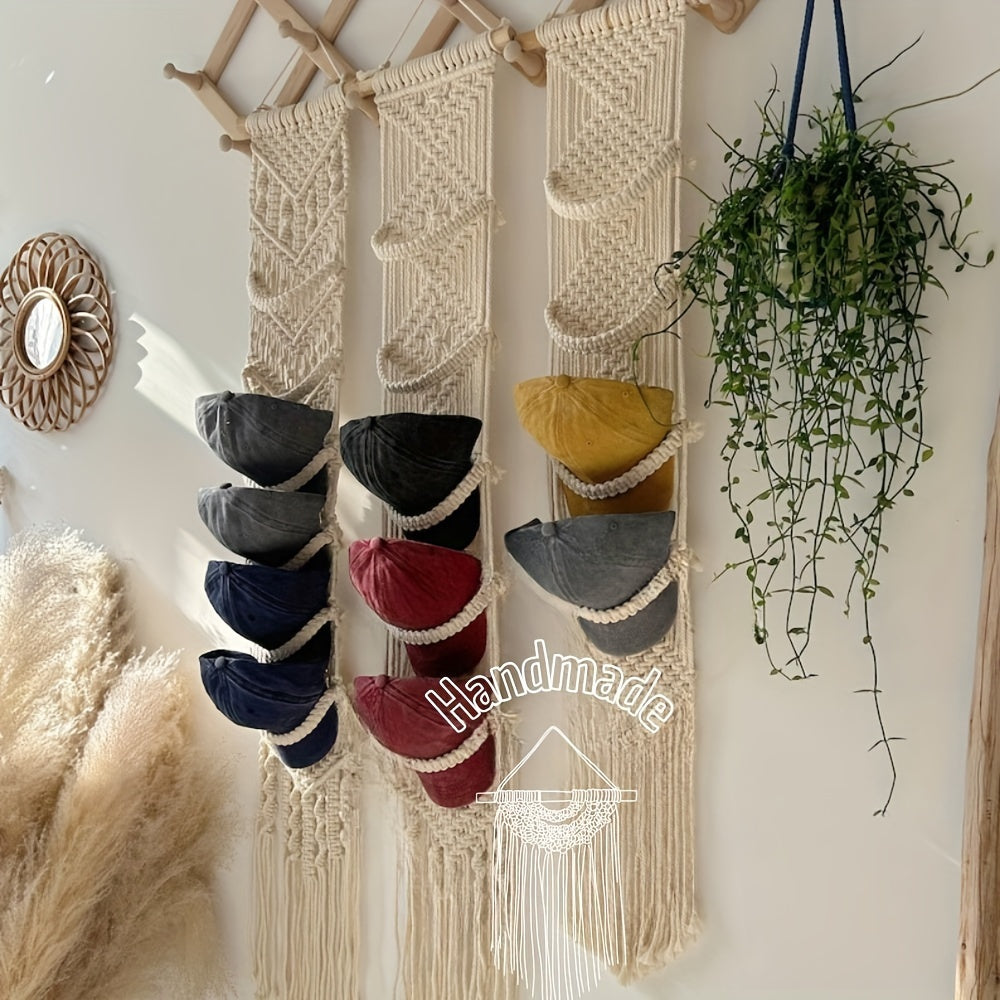 1pc Unique Handmade Wall-Mounted Bohemian Macrame Hat Rack