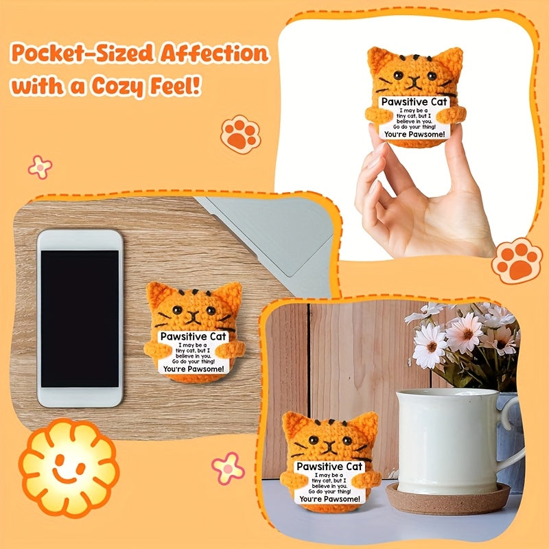 Cat Crochet DIY Kit-Emotional Support Handmade Gift with Positive Quote-Heartwarming Gift for Graduation, Best Friends & Cat Lovers
