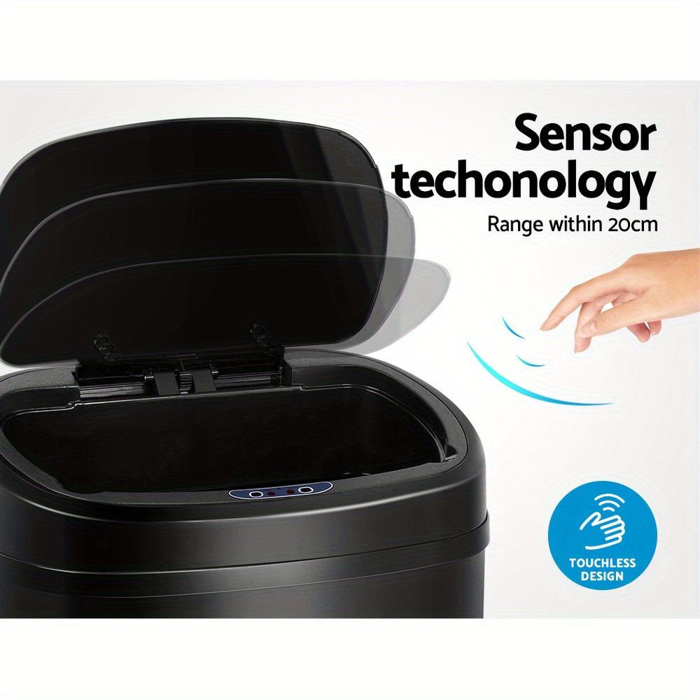 Devanti 68L Motion Sensor Trash Can - Large Capacity Automatic Garbage Bin with Quiet Operation, Fingerprint-Resistant Steel, and Bag Holder for Kitchen, Black (AA Battery Powered)