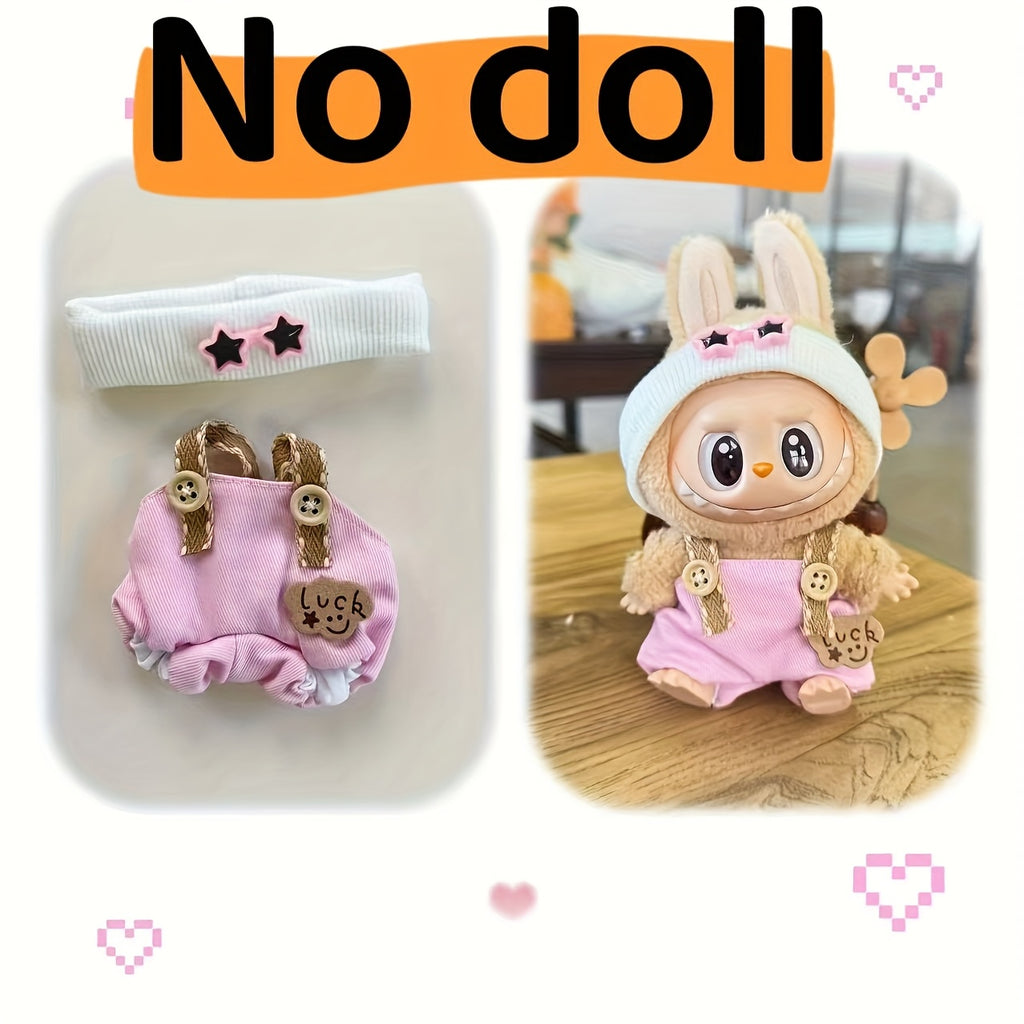 2025 New Labubu Doll Pendant Trendy Clothing Star Eye Overalls + Hat Set Doll Accessories Can Be Replaced Cute Gift Box Holiday Gift Wear-Resistant Holiday Atmosphere Clothes Suitable for Labubu