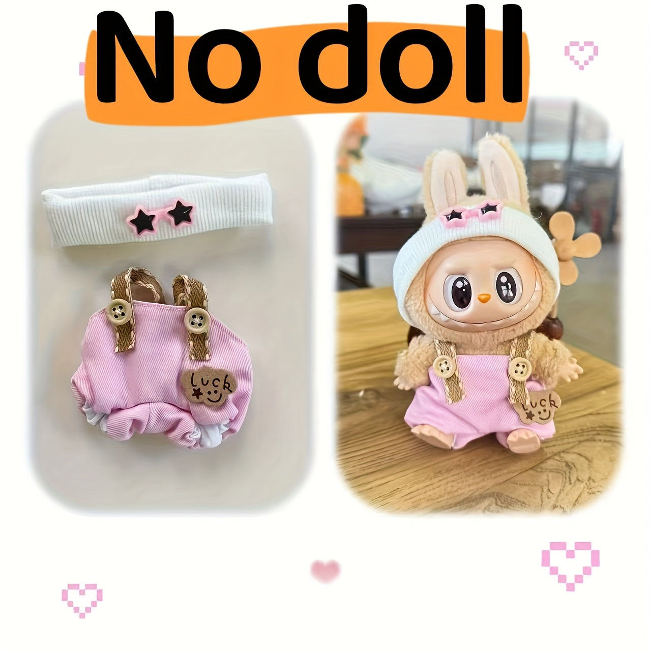 2025 New Labubu Doll Pendant Trendy Clothing Star Eye Overalls + Hat Set Doll Accessories Can Be Replaced Cute Gift Box Holiday Gift Wear-Resistant Holiday Atmosphere Clothes Suitable for Labubu