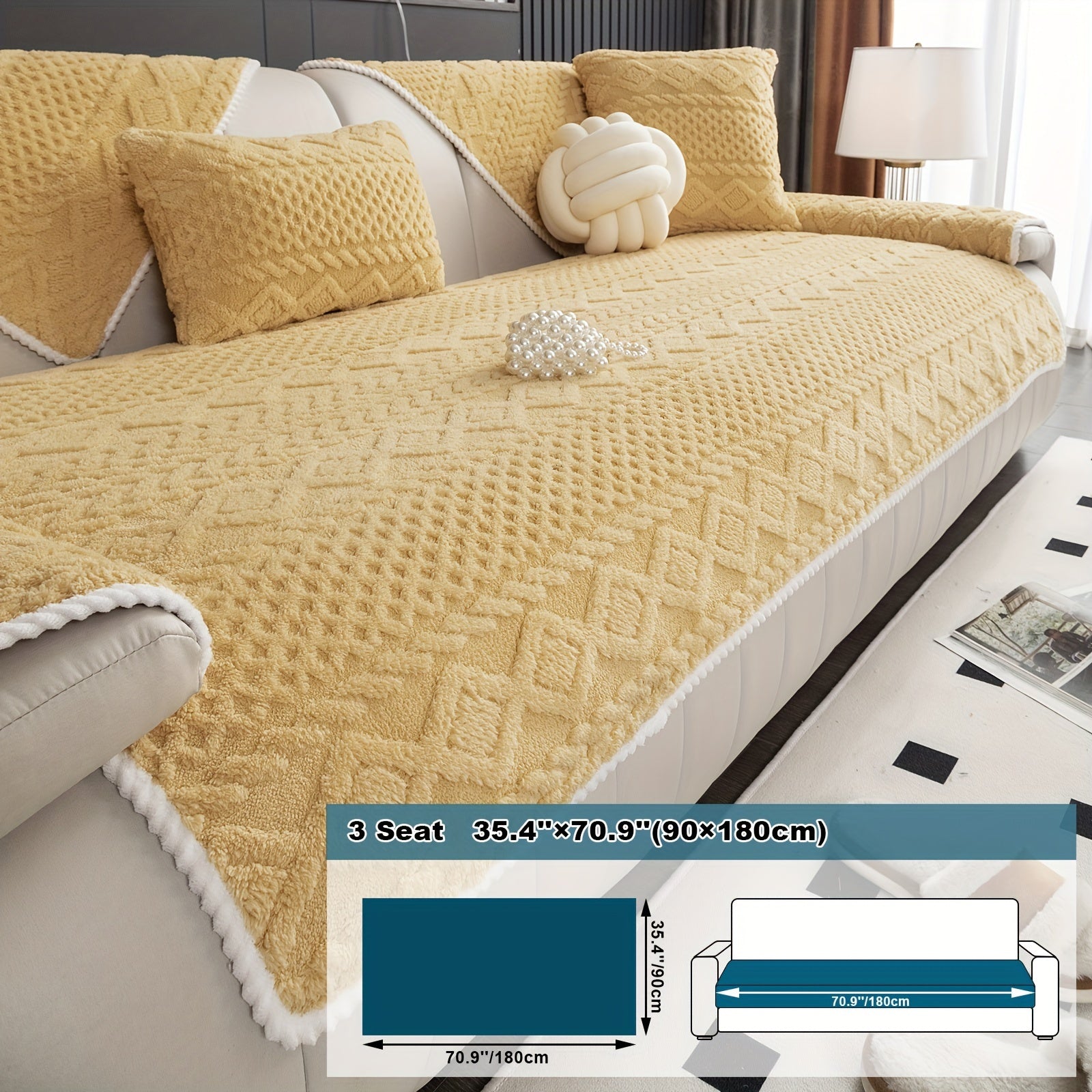 Classic Jacquard Shu Velveteen Sofa Cover - Pet-Friendly, Non-Slip, Machine Washable, Breathable 100% Polyester, 1pc