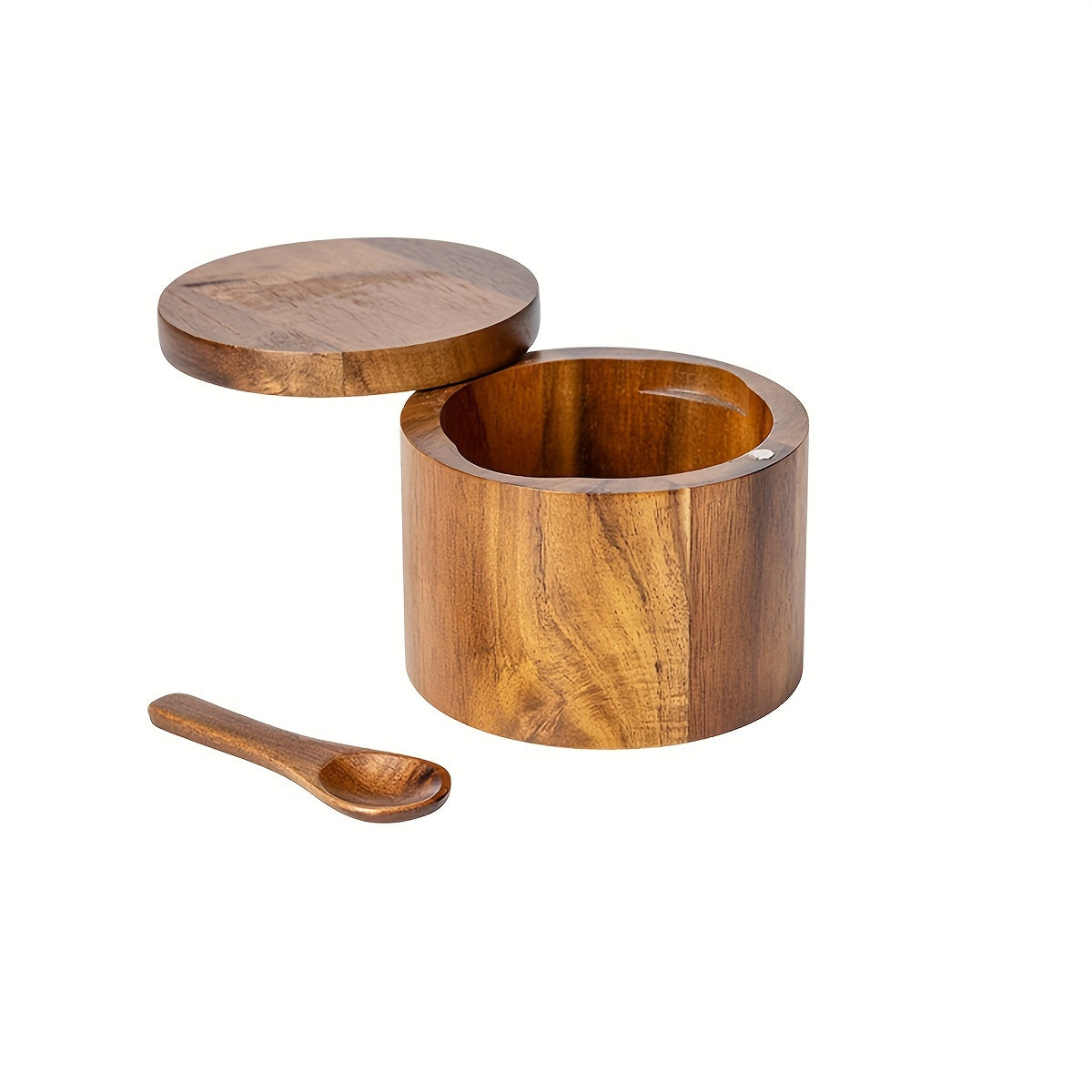 1PC Wooden Salt and Pepper Set with Spoon - Rustic Kitchen Storage for Spices and Condiments