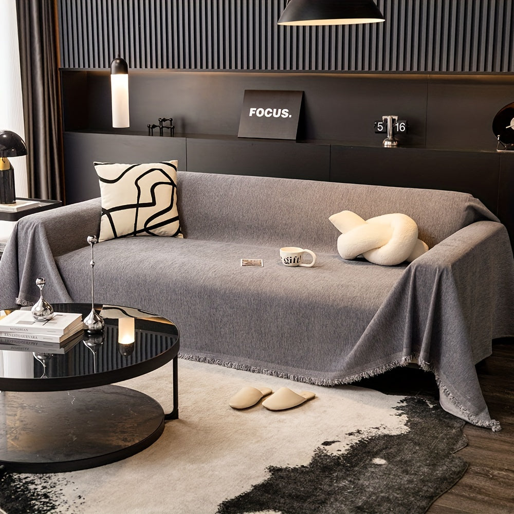 1pc Pet-Friendly Sofa Cover - Washable, Modern Gray Chenille Slipcover for 3-4 Cushion Sofas, Sectional Couch Protector for Living Room Furniture, Petfriendly Design, Sofa Protection Cover