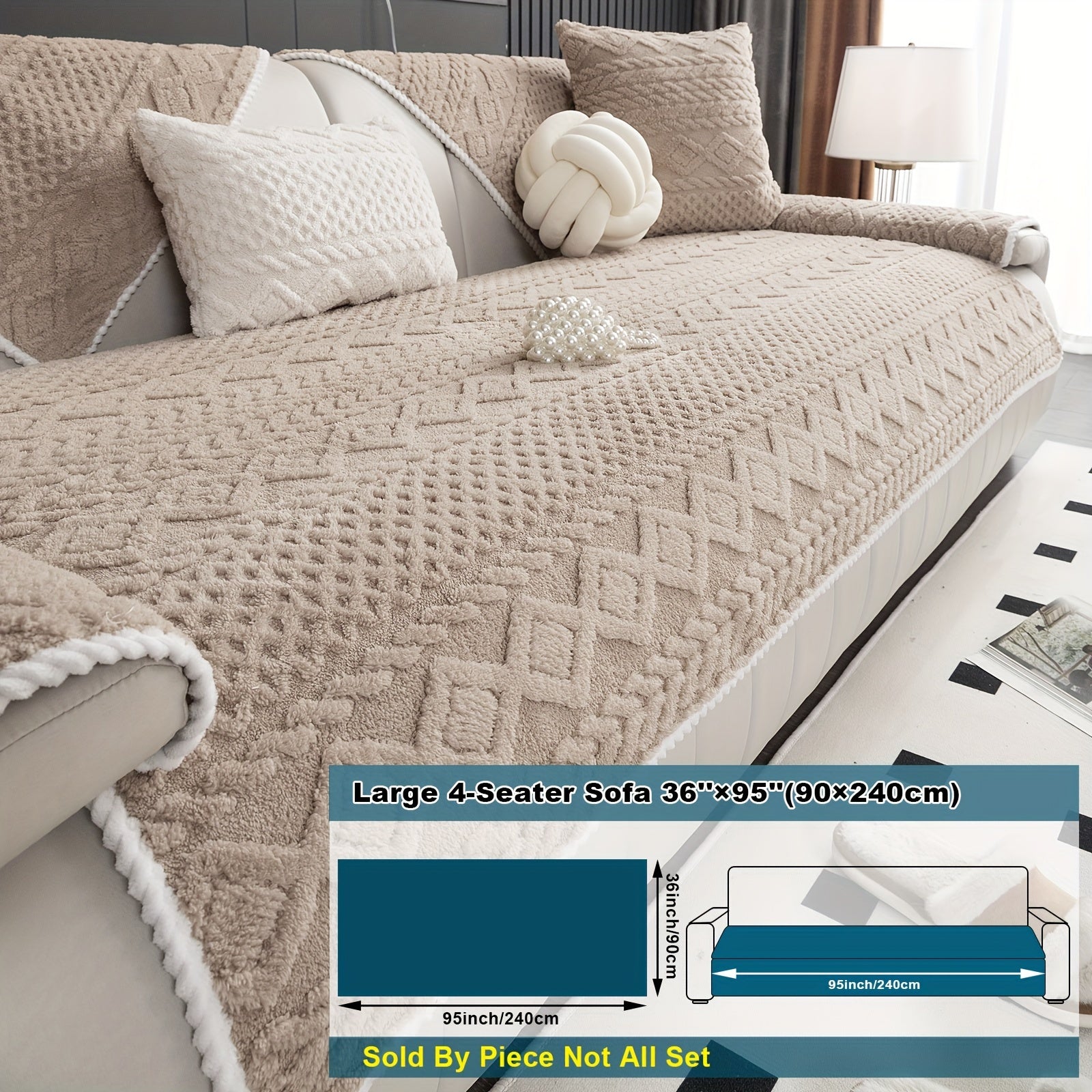 Classic Jacquard Shu Velveteen Sofa Cover - Pet-Friendly, Non-Slip, Machine Washable, Breathable 100% Polyester, 1pc