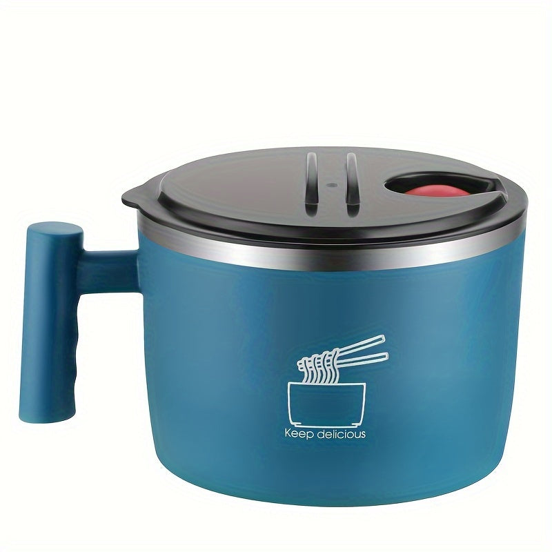 Stainless Steel Instant Noodle Bowl - 1pc, Lunch Box with Lid, Portable Drain Bowl, Ramen Bowl, Kitchen Tableware, Office Lunch Container