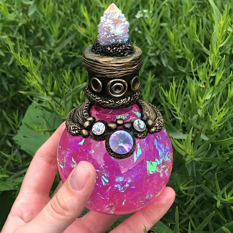 Classic Resin Magic Potion Bottle Figurine - Handcrafted Ornamental Bottle with Gem Accents - Multifunctional Decor Piece for Various Room Types, Ideal for Christmas, Halloween, Easter, Hanukkah, Thanksgiving - Decorative Collectible with No Electricity N